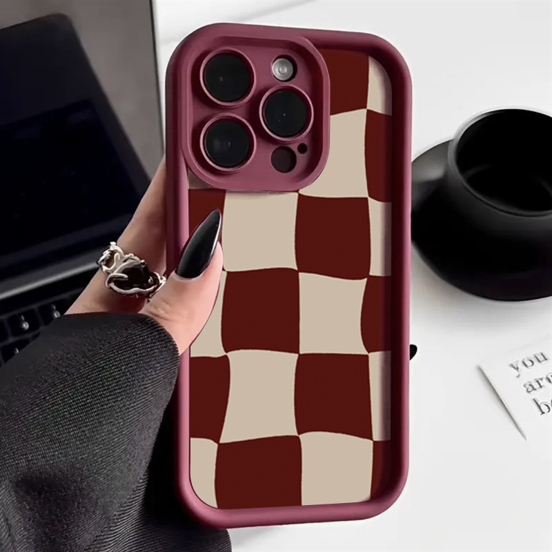 ワインレッドの変形グリッド柄iPhoneケース (iPhon - Phone Cases Red のレビューと価格